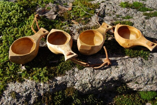 4 stk drammeglass av tre "norrøn"